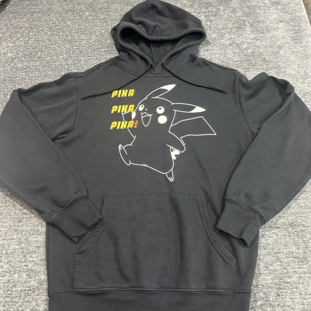 Pokemon Pikachu Hoodie Men's S Black Pullover Y2K Anime Pika Pika Pika!